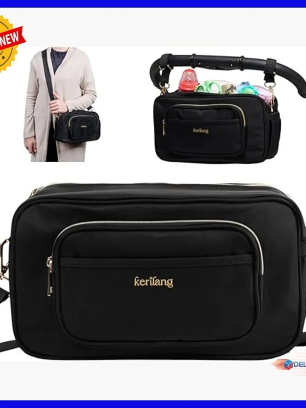 Universal Stroller Organizer with Cup Holder, Waterproof Diaper Bag, Travel